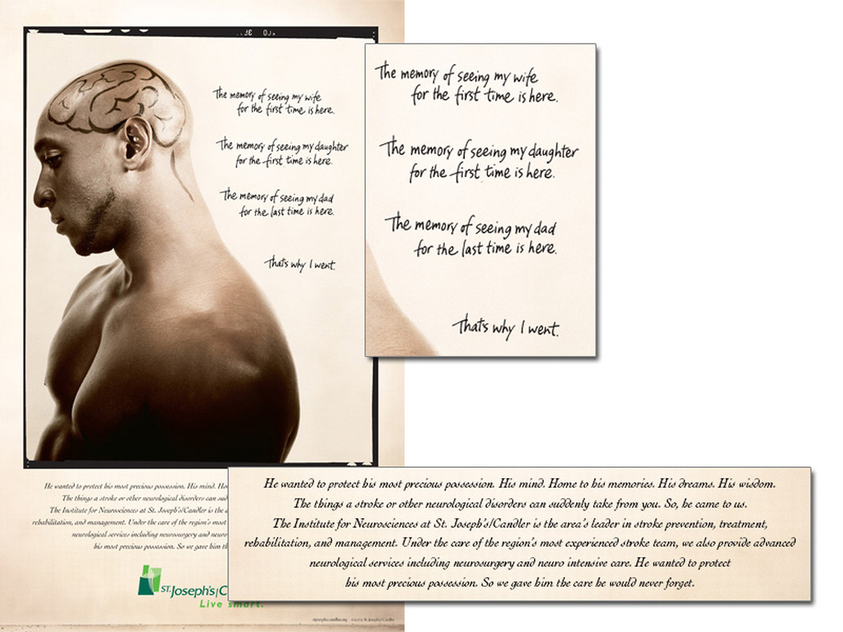 St. Joseph's Candler print campaign — brain/neuroscience