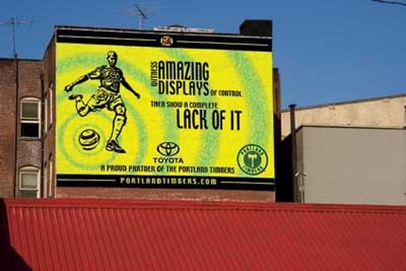 Portland Timbers wall art in downtown Portland — co-op with Northwest Toyota Dealers